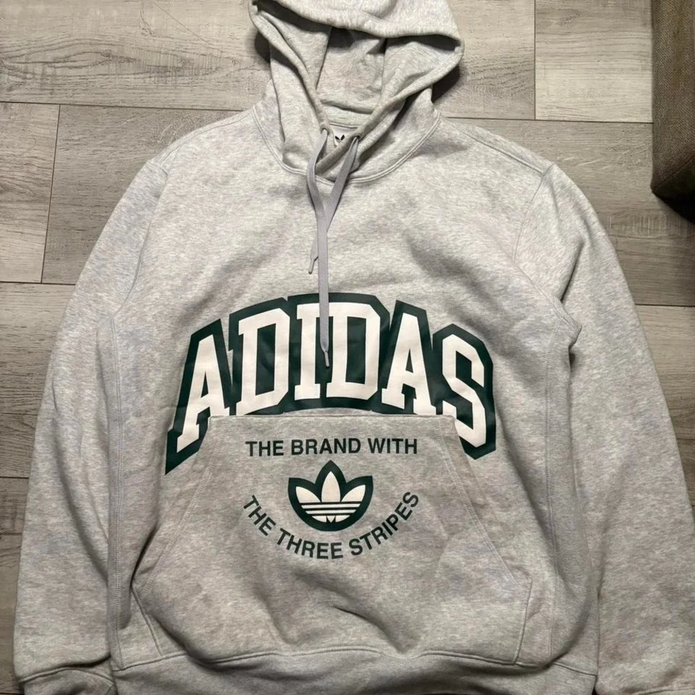 Grey Adidas hoodie‎ with logo and stripes adidas MEN SIZE L